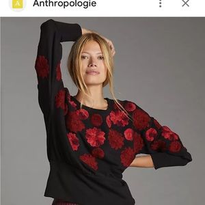 Anthropologie Maeve Floral Embroidered Sweatshirt (L)